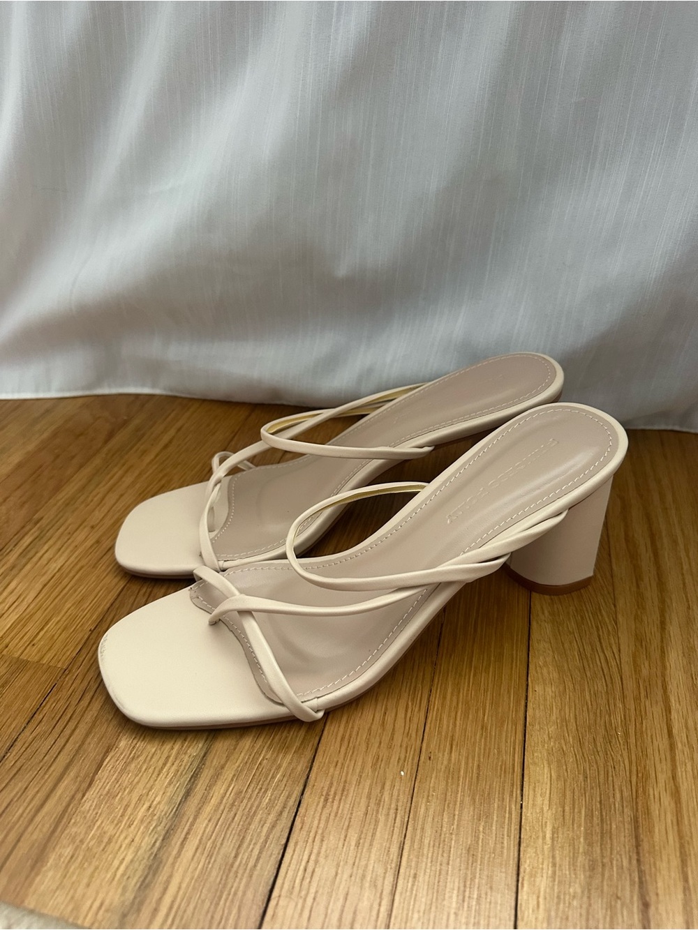 (Never Worn) Strappy Block Heel Sandals in Cream - Princess Polly